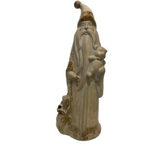 Vintage Ceramic Art Santa Claus sculpture Figurine & Teddy Bear & Sack numbered